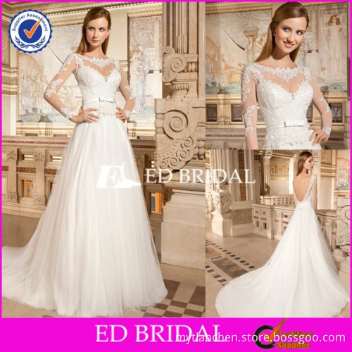 CE326 Beautiful Sheer Long Sleeve Sexy Backless Tulle Used Wedding Dresses Uk